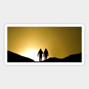 Silhouette of walker's on the peak of mam tor derbyshiire Sticker